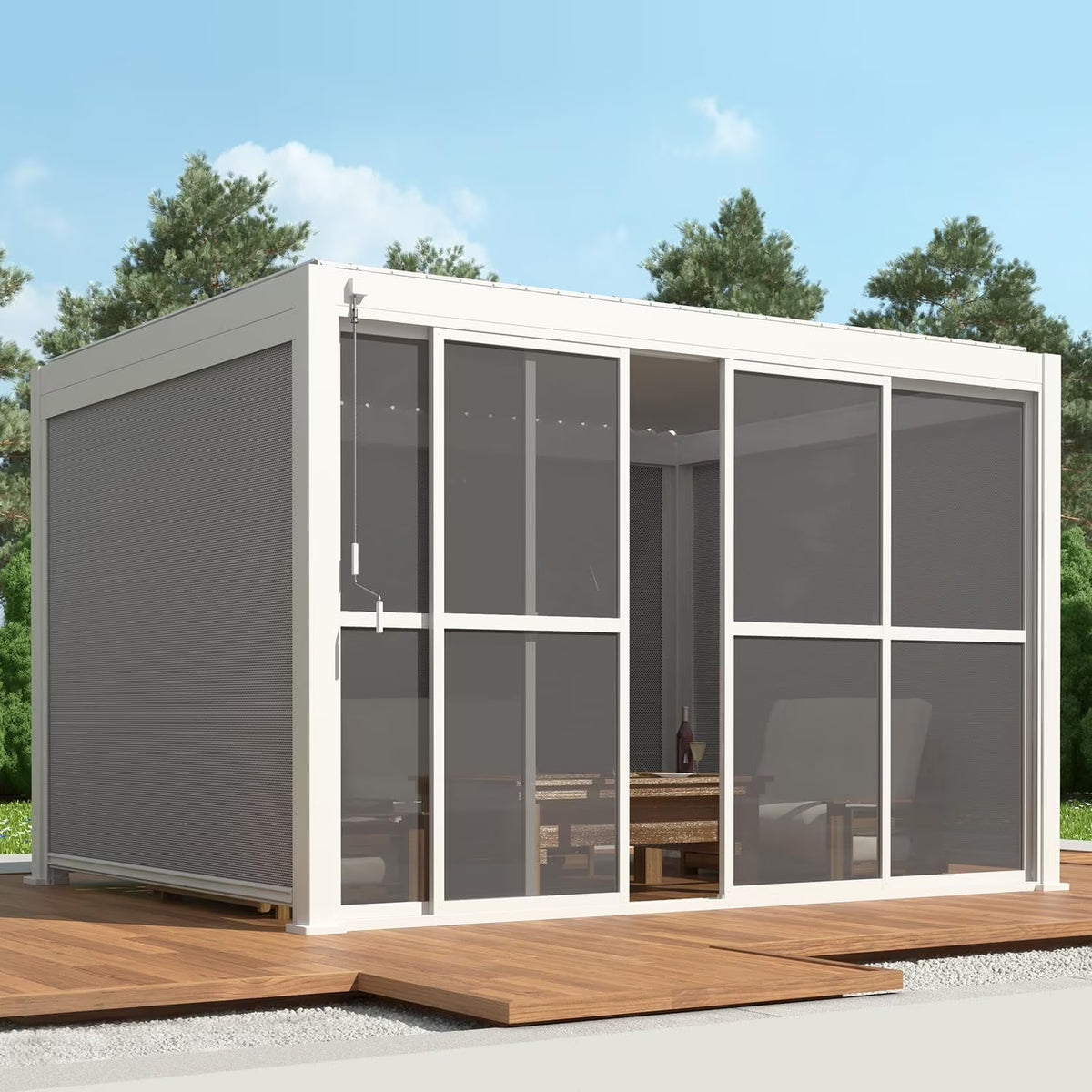 Mirador 111S Outdoor Pergola Aluminum Sliding Louver Door 13' Side, 4 Panels, Dark Grey(Not Pergola)