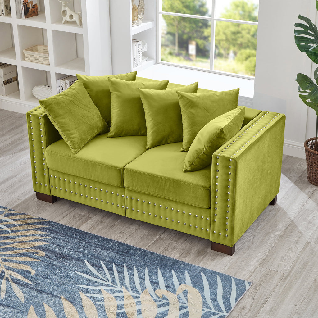 Modern Velvet Sofa Set 2+3 Seater Sofa Loveseat Couch with Silver Nail Trim, Square Armrests and Hidden Storage, Luxury Living Room Couch with Pocket Spring Cushions