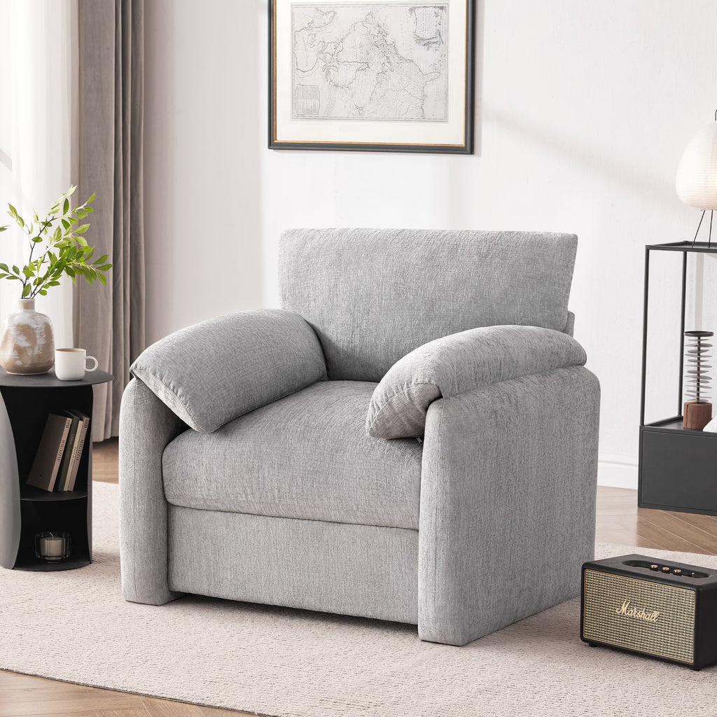 Chenille Oversized Armchair, 38.6" Wide Accent Chairs for Living Room & Bedroom Modern Lounge Chair, Upholstered Mid-Century Reading Chair, Comfy Living Room Chair, Single Sofa Chair, Beige