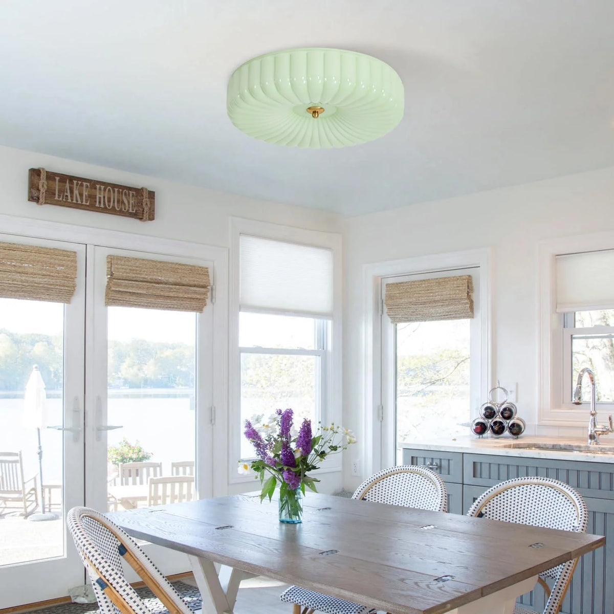 KCO Lighting Mid Century Modern LED Ceiling Lights Mint Green Glass Ceiling Lamp Large Hallway Ceiling Light