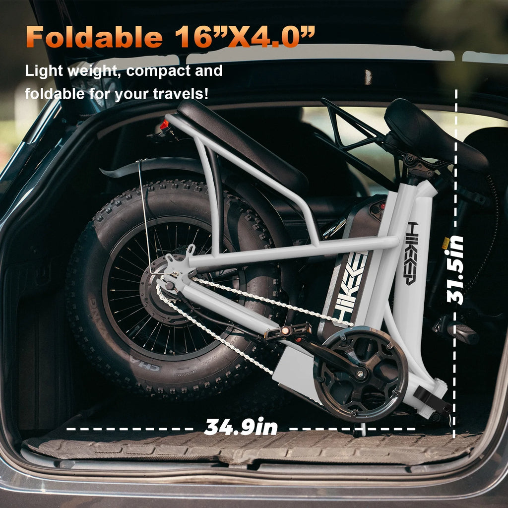 Electric Bike for Adults Step-Through Ebike with 16" Fat Tire, To Speed 19.9 MPH, 48V 13AH Removable Battery, E-Mountain Bicycle with Back Seat & Front Basket, UL2849 (White)