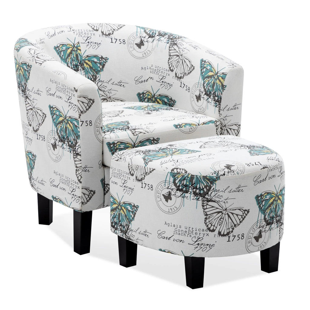 BELLEZE Accent Club Chair with Ottoman - Lydia (Butterfly White)