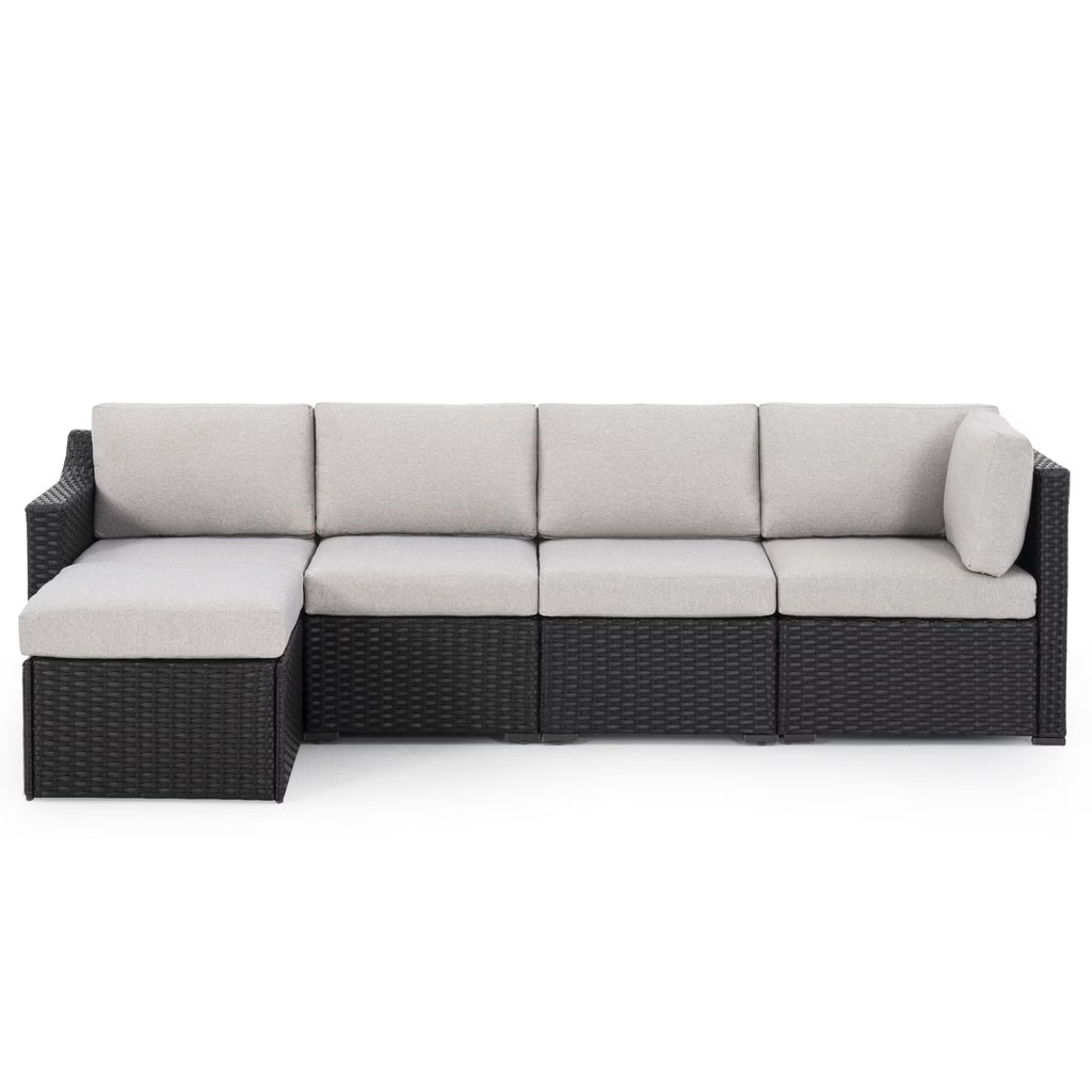 HAPPATIO 5-Piece Wicker Patio Conversation Set with Beige Cushions