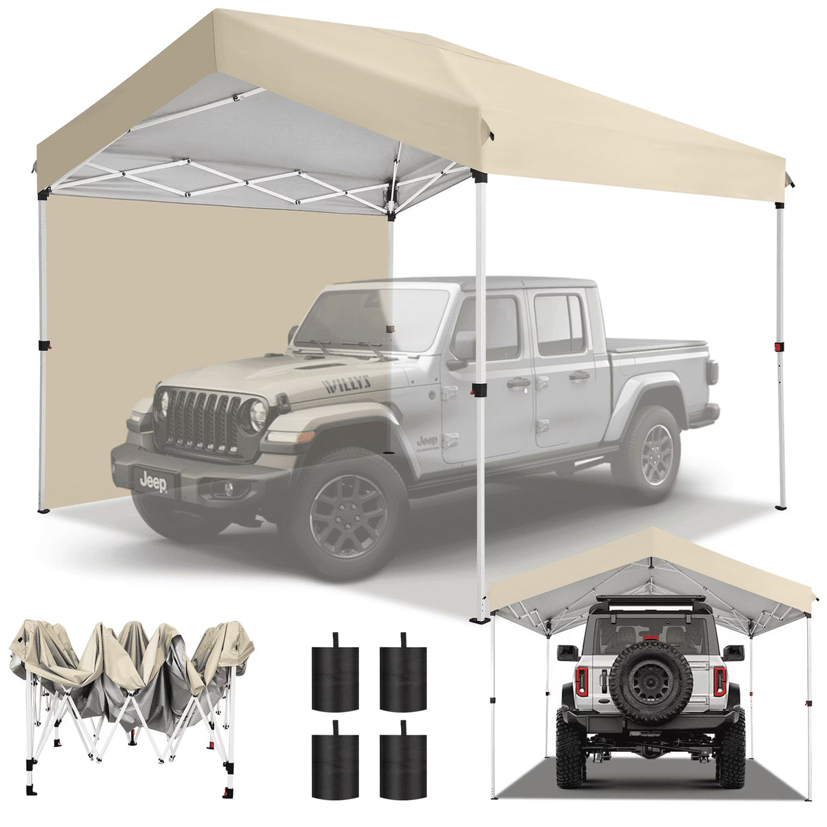 Hoteel Carport Canopy 10x20 Pop Up Shelter with Instant 1-Button Push Center Lock, UV Resistant All-Weather Cover with 2 Sidewalls, Heavy Duty Waterproof Canopy Tent for Cars, Trucks, Boats, White