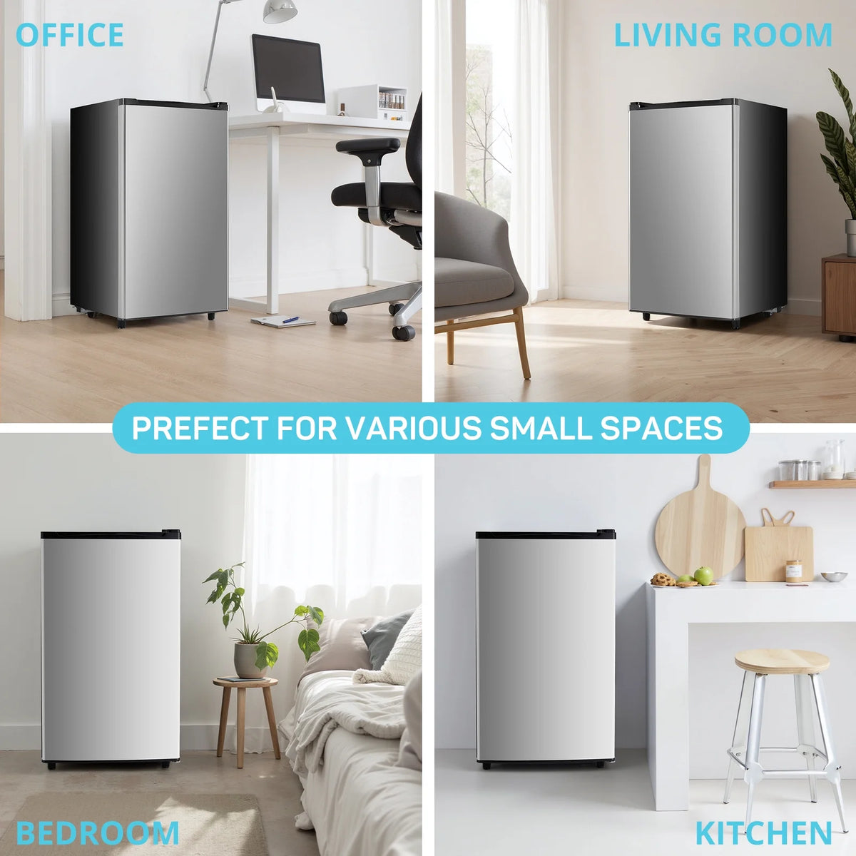 TINKLE WELL 3.2 Cu Ft Mini Fridge with Freezer, Compact Single Door Refrigerator, Energy Efficient, Low Noise, Adjustable Thermostat for Bedroom, Dorm, Office, silver