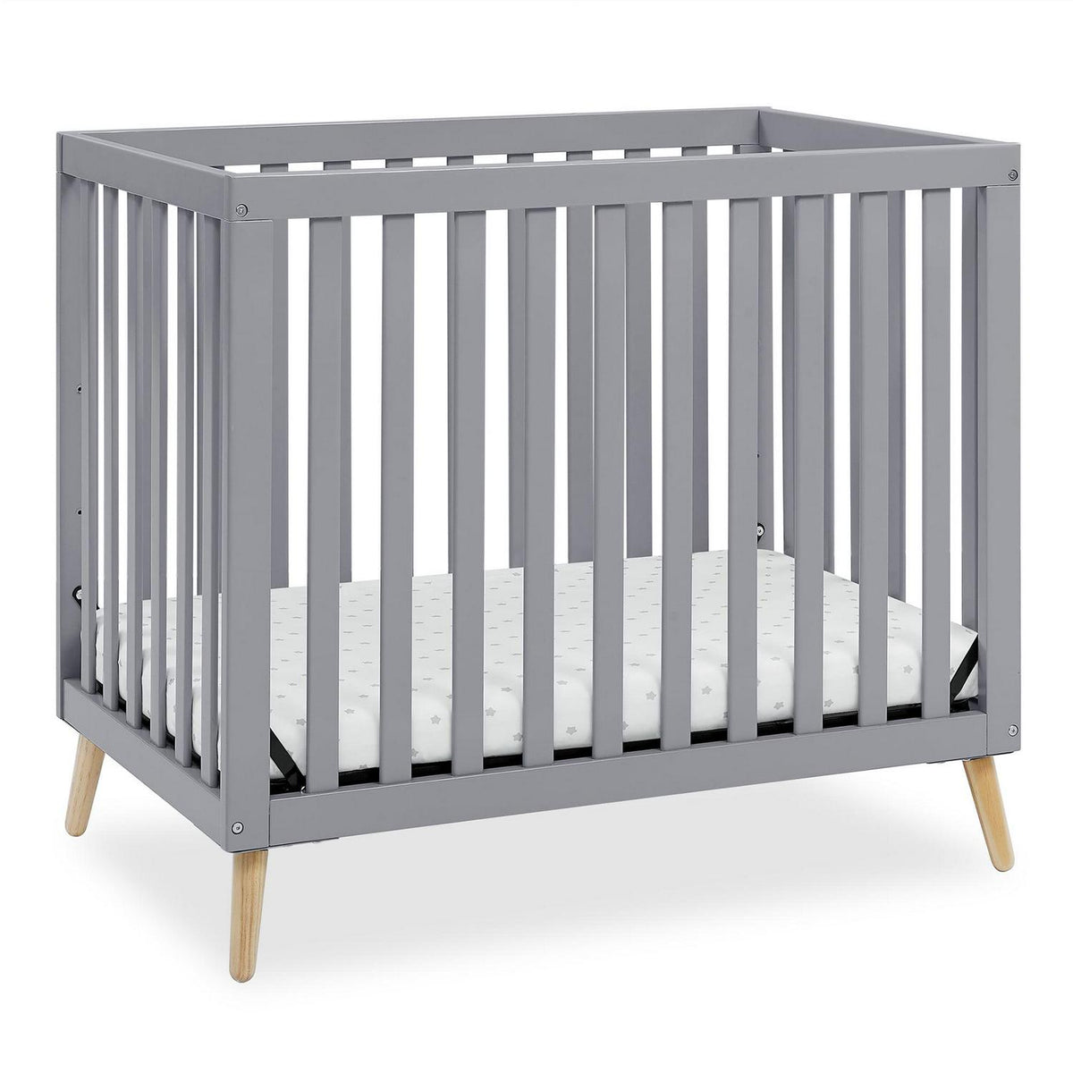 Delta Children Essex Convertible Mini Baby Crib with 2.75-Inch Mattress. Grey w/Natural