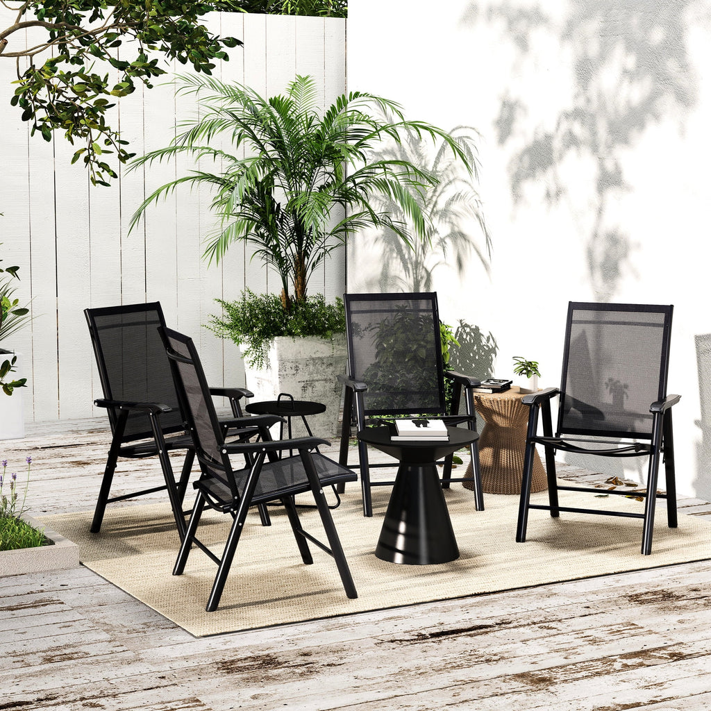 4 Patio Folding , Stackable Outdoor Sling Chairs With For Lawn, Camping, Dining, Beach. Metal Frame, No Assembly, Black. 22.87" L X 25.15" W 37" H, 242 Lbs Load-supporting Ability Frame Structure,