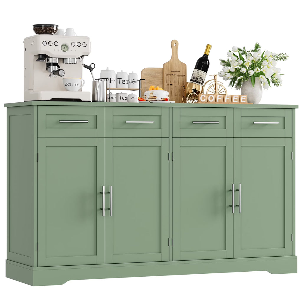 Homfa Farmhouse Buffet Cabinet with 4 Drawers and 4 Doors, 59" W Sideboard Buffet Storage Cabinet with Shelves, for Kitchen Living Room Bedroom, Wash Gray