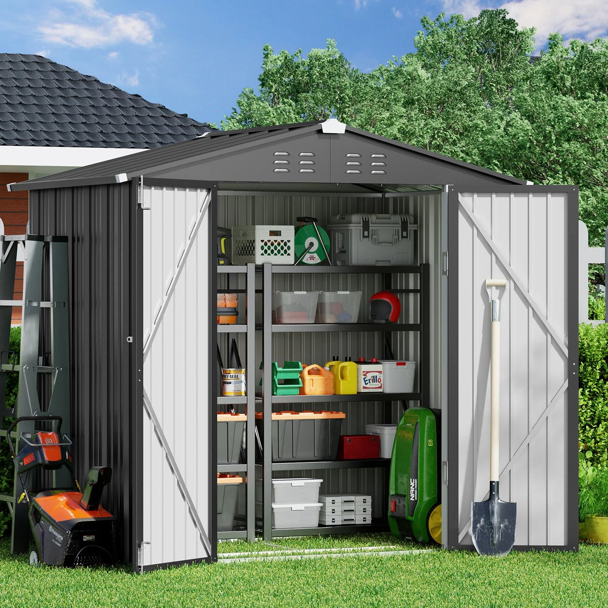 5'x3' Outdoor Storage Shed, Lofka Metal Storage Tool Shed with Single Lockable Door, for Bike| Garden Tools| Patio, Grey