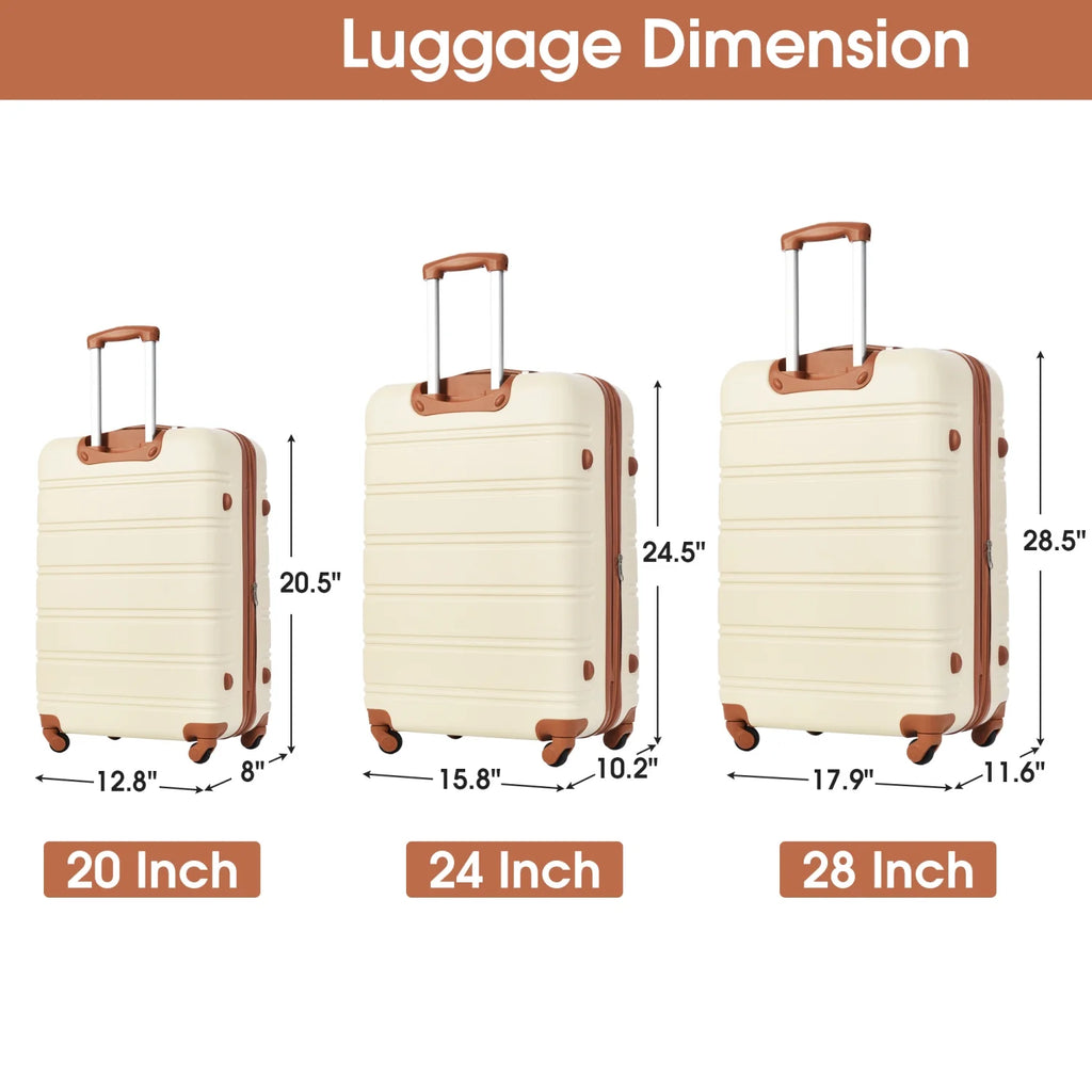 3 Piece ABS Luggage Set, Luggage with Spinner Wheel & TSA  20/24/28 inch, Purple