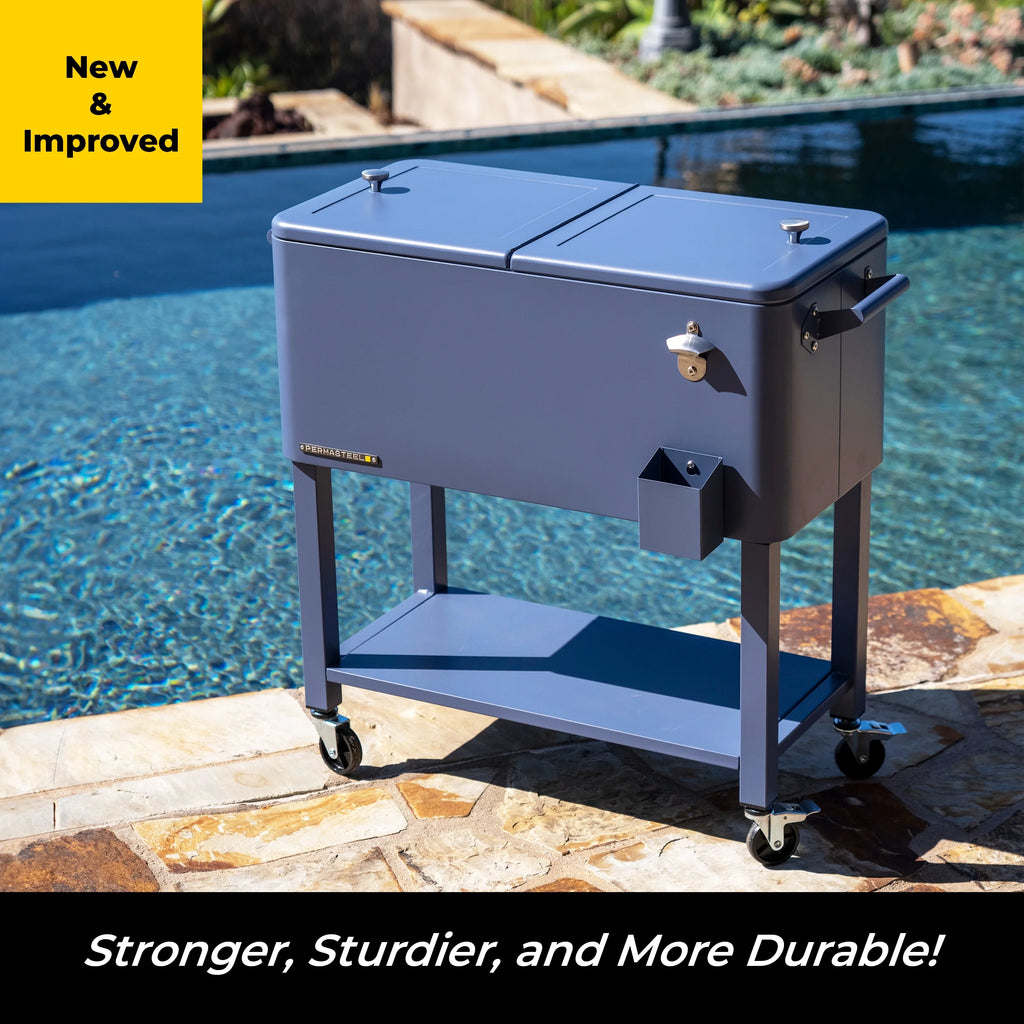 Permasteel 80-Qt Outdoor Steel Patio Cooler with Removable Basin, Rolling Cooler with Wheels, Teal Green