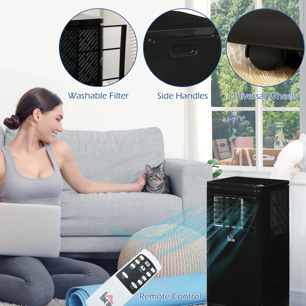 HOMCOM 8,000 BTU Portable Air Conditioner Fan with Remote for Rooms Up to 344 Sq. Ft., Evaporative Cooler, Home AC Unit with Dehumidifier, Black