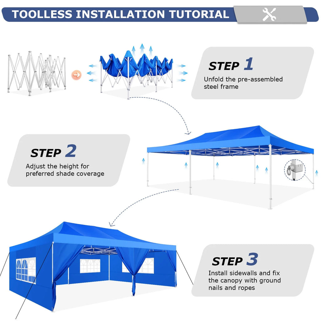 HOTEEL 10x20 Pop up Canopy with 6 Sidewalls Commercial Heavy Duty Canopy UPF 50+ All Weather Waterproof Outdoor Wedding Party Tents Gazebo with Roller Bag, Khaki