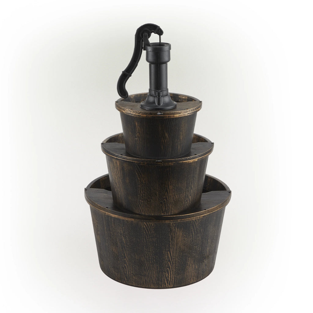 Alpine Corporation 40" Three Tier Pump Outdoor Fountain Decor, Brown