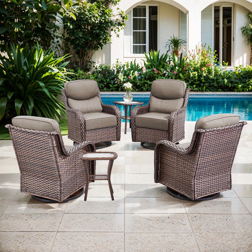 Bellefurn Luxury Outdoor Patio Furniture Set,Swivel Rocker Patio Chairs with 6-inch Thick Cushion,Patio Sofa and Glass Coffee Table,Outdoor Conversation Set for Porch, Deck, Yard