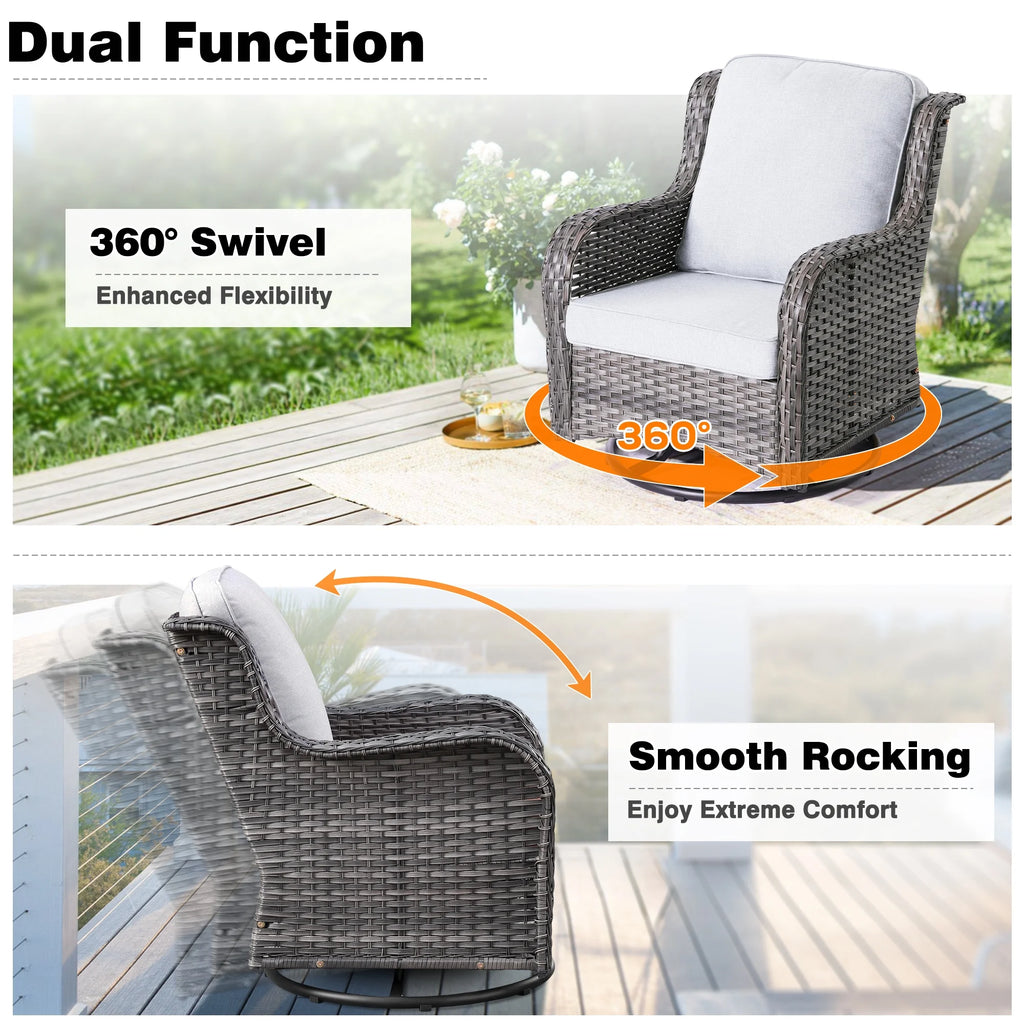 Ovios 6 Pieces Outdoor Furniture with CSA Fire Pit All Weather Wicker Patio Conversation Set with Single Chair for Porch