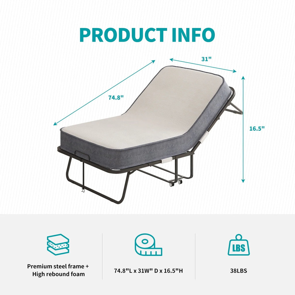 BALUS Folding Bed with Mattress for Adults, Foldable Bed with 4''Memory Foam Mattress, Portable Rollaway Guest Bed with Dustproof Bag & Baffle, Fold up Bed with Metal Frame Space Saving (Standard)
