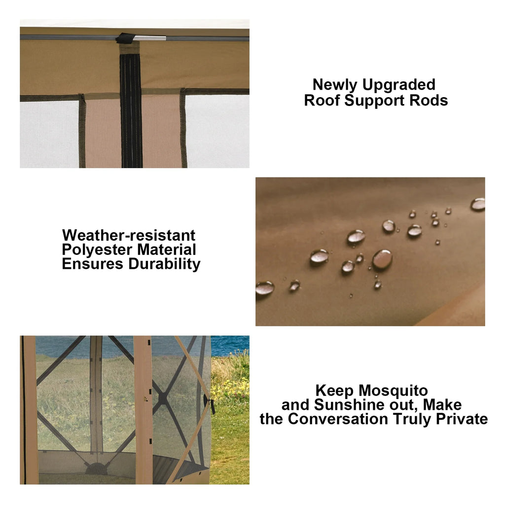 COBIZI 12'x12' Pop-up Gazebo Outdoor Camping Tent with 6 Sides Mosquito Netting, Waterproof, UV Resistant, Portable Screen House Room, Easy Set-up Party Tent with Carry bag, Ground Spike, Brown