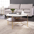 Ardmillan 2-Tier Round Faux Marble-Top Cocktail Table in Brass/Dark Tobacco