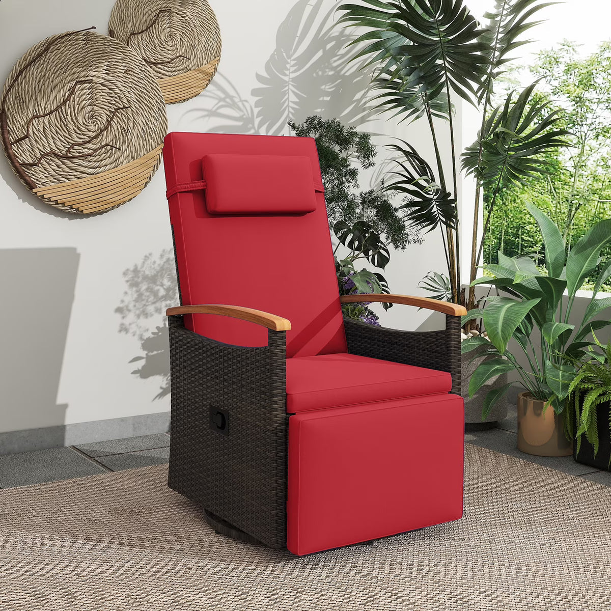 Costway Outdoor 360�� Swivel Rattan Recliner Chair Patio Wicker Chaise Lounge Chair Beige