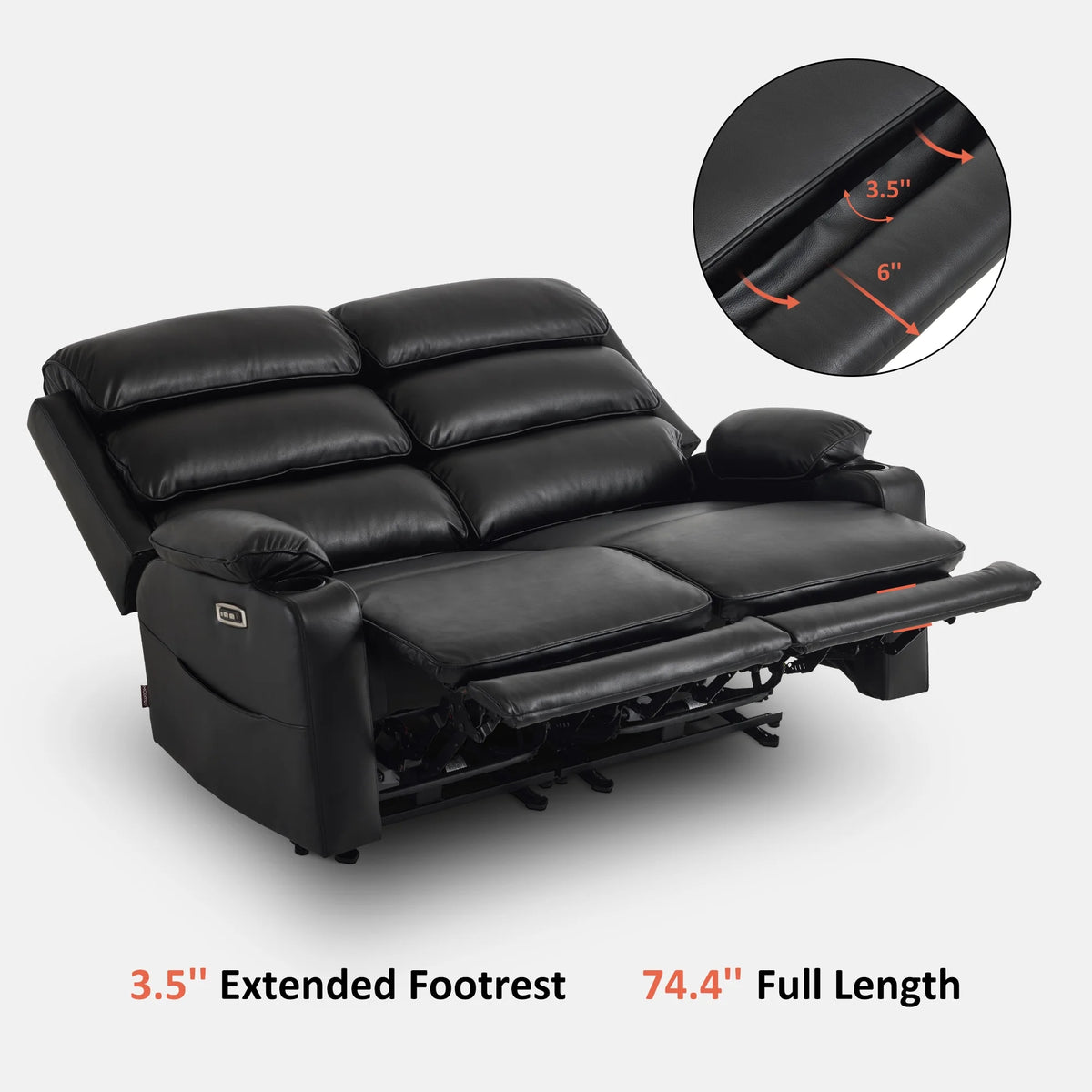 MCombo 63.4" Power Loveseat Recliner Sofa with Adjustable Headrest, Heat and Massage for Living Room, Faux Leather(Light Grey)