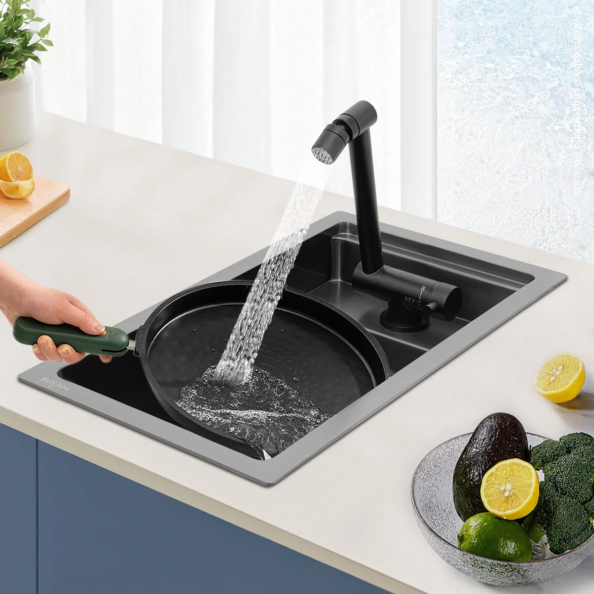 Modern Drop in Bar Sink, Single Bowl Kitchen Sink with Foldable Faucet, Black Nano 304 Stainless Steel Utility Sink for Compact Kitchen Commercial Hotel RV Laundry