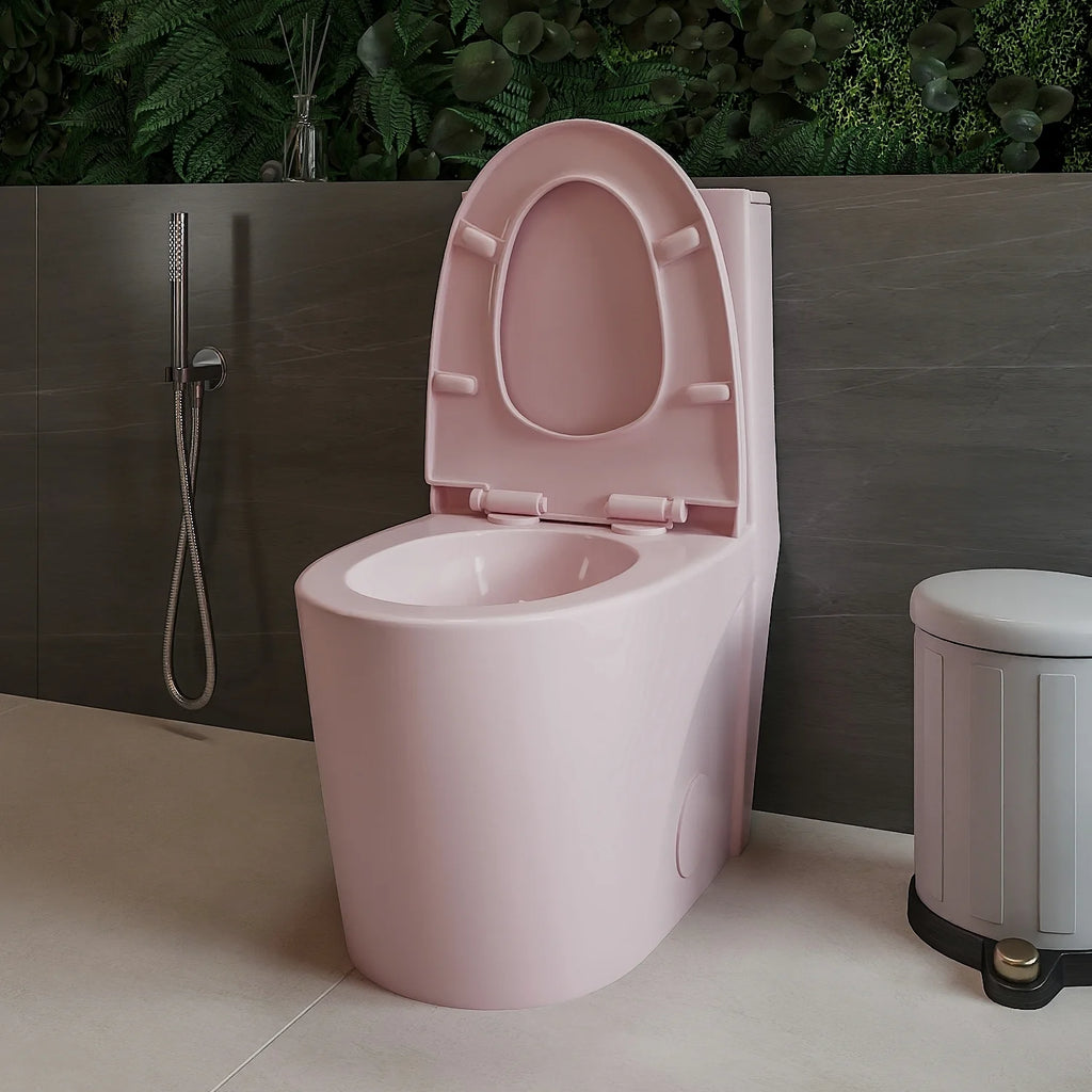 GINOST 1.1/1.60 GPF Dual-Flush One Piece Toilet, Water-Saving Elongated Comfort Height Floor Mounted, Soft Close 1000 Gram Map Flushing Score Toilet, Rose 23T01-RS