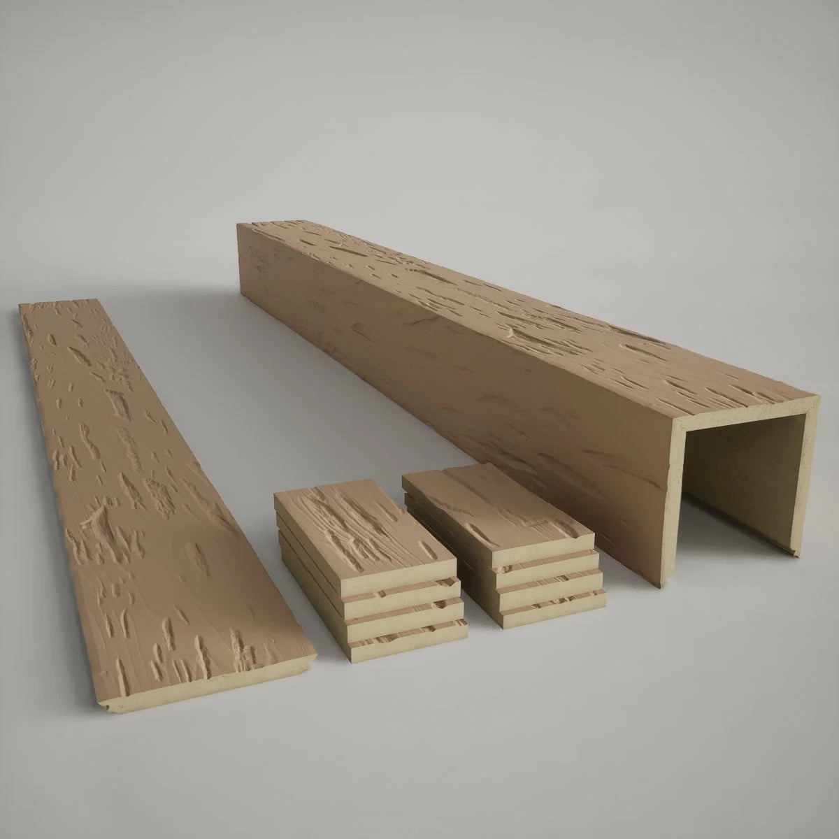 Ekena Millwork 18"W x 5'H Hand Hewn Endurathane Faux Wood Non-Tapered Square Column Wrap with Standard Capital & Base