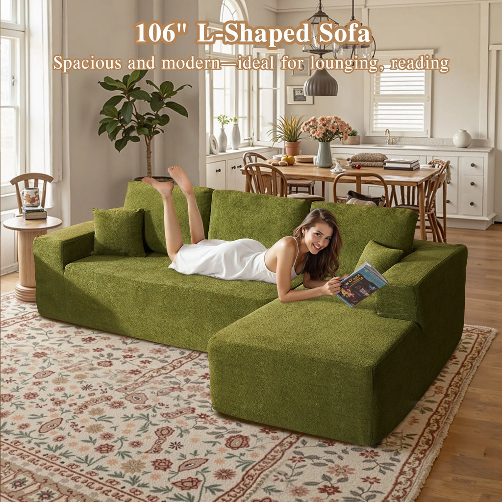 Ovios 106" L-Shaped Sectional Sofa Modern Modular Cloud Couch with Deep Seating Upholstered Sofa for Living Room Bedroom, No Assembly Required, Black(Corduroy)