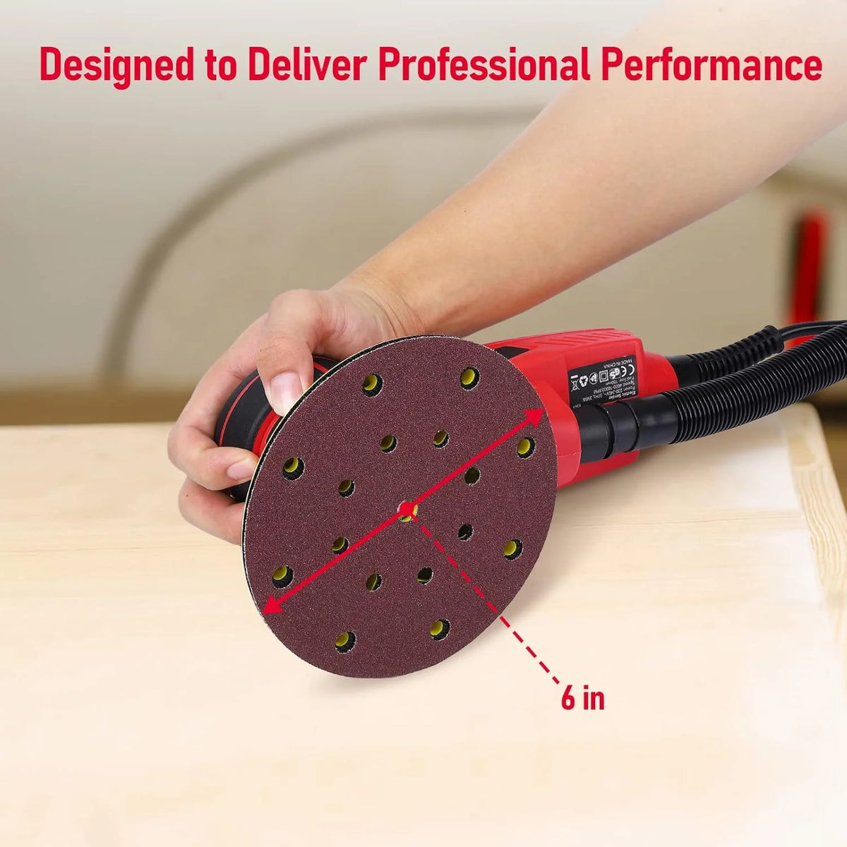 Electric Random Orbital Sander, Brushless Motor, Powerful 350W & Low Vibration Palm Sander, 10000 RPM Variable Speed, 6-Inch for Woodworking, Polishing, Carpentry