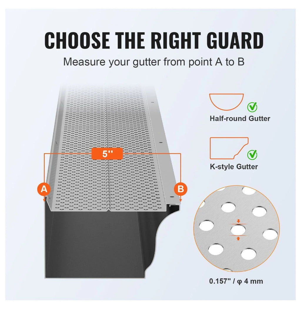 Gutter Guard 5 Inch - Aluminum Leaf Filter, 208ft DIY Gutter Cover - Fits All Roofs