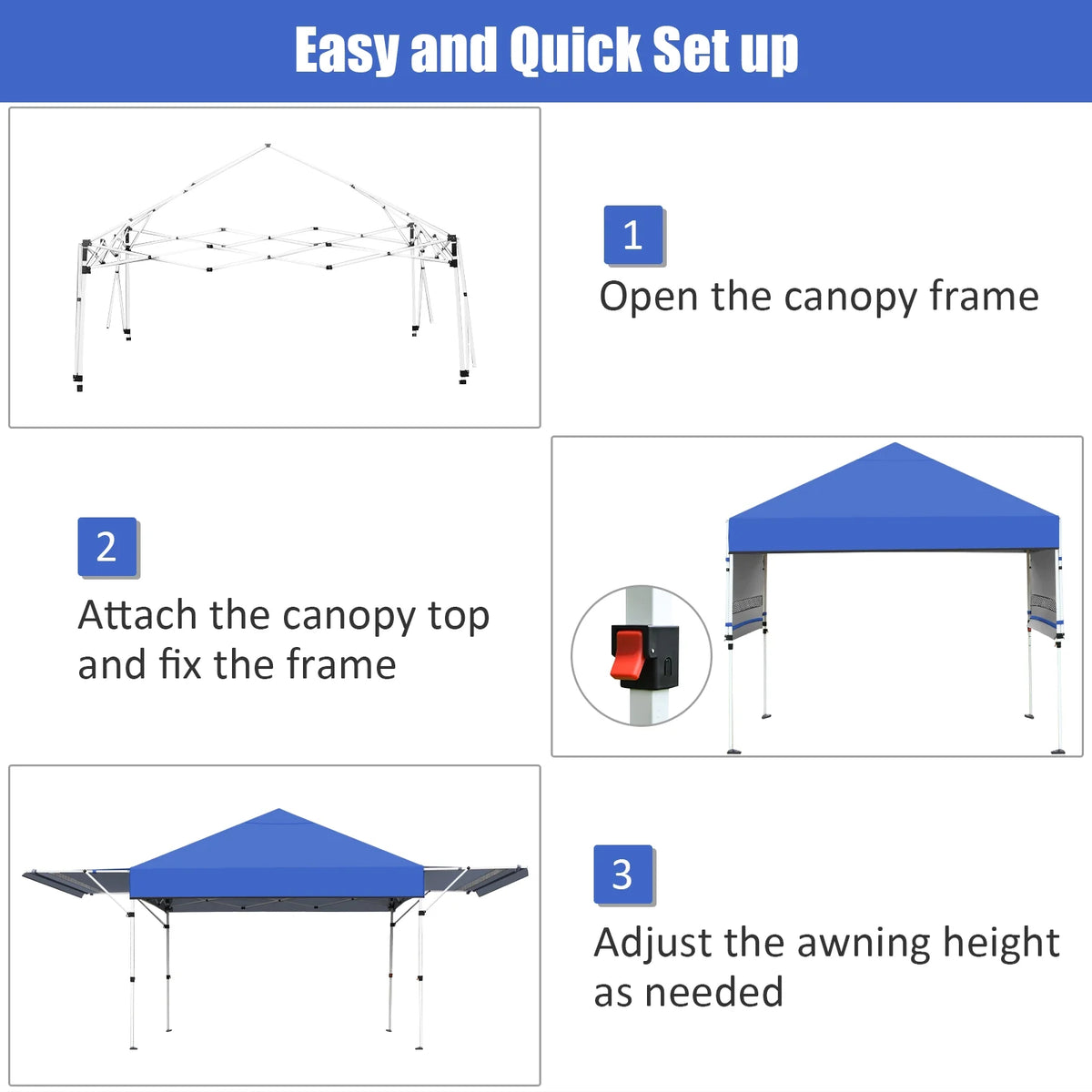 Patiojoy 10x17ft Pop up Canopy  3 Height Adjustment Folding Tent with Roller Bag White