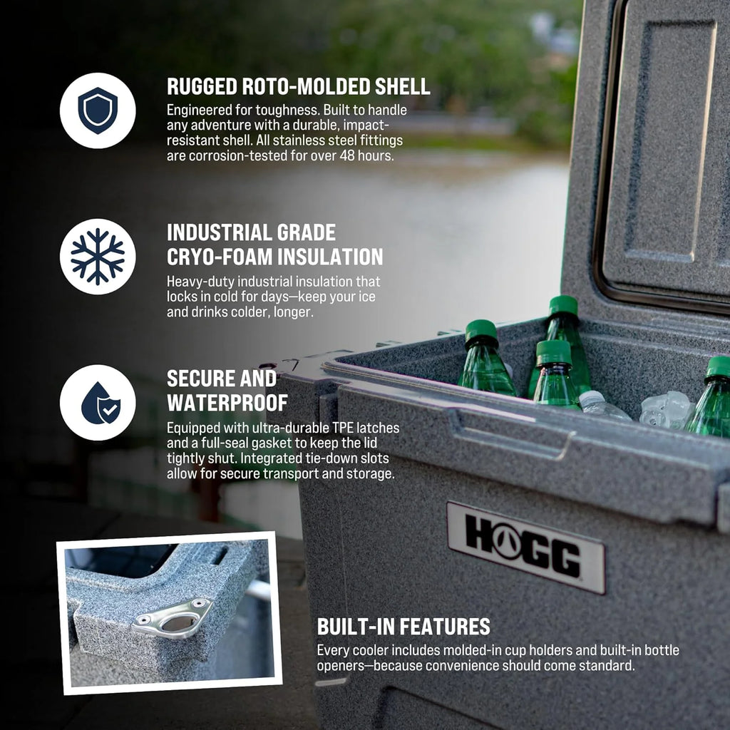 Hogg (Clear Sky) 65 QT Insulated Cooler with Wheels and Handles, Rolling Ice Chest with Wheels, Rotomolded Wheeled Coolers for Camping, Drinks, Outdoors