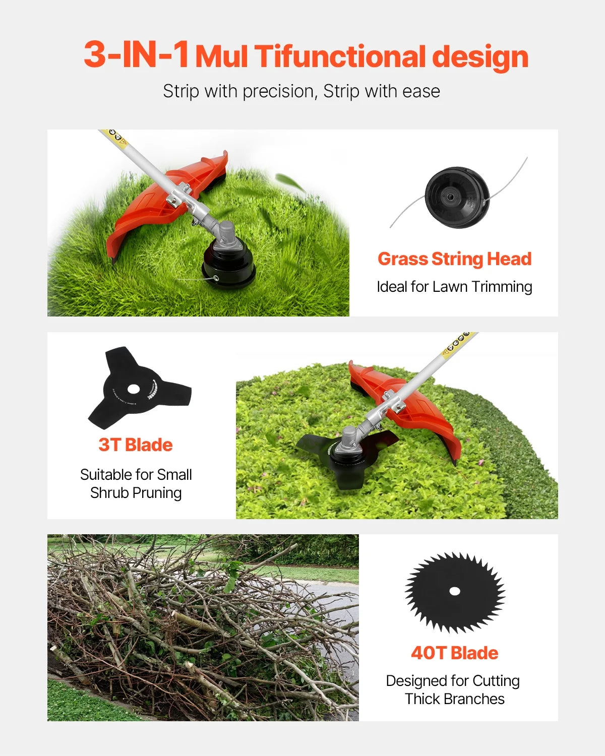 KFFKFF Grass Cutter, 51.7CC 2-Stroke, Fueled by Gas, 16.9" Wireless Lawn Trimmer, Versatile Yard Edger with Shoulder Support & 3T Blade, Plant Cutter for Efficient Lawn Maintenance