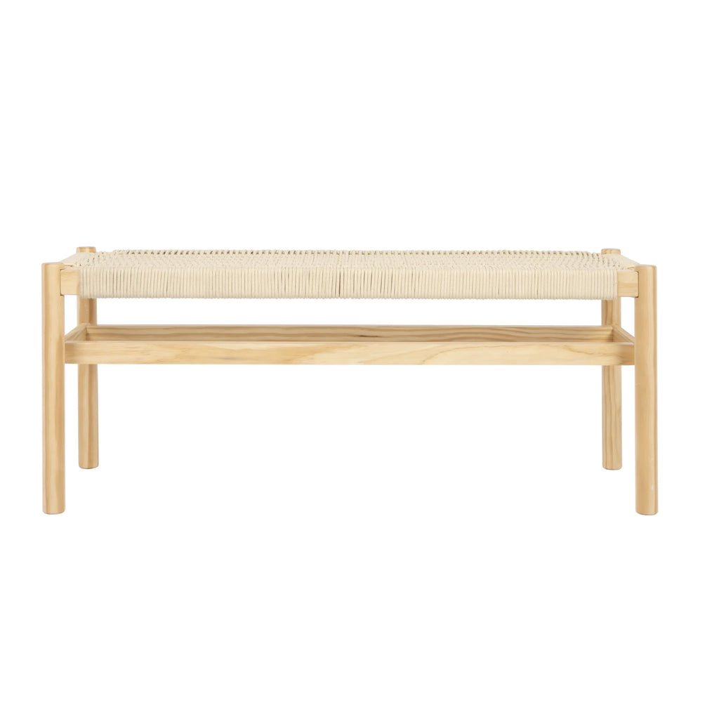 Main + Mesa Fernway Solid Wood and Woven Rope Entryway Bench, Moss Green