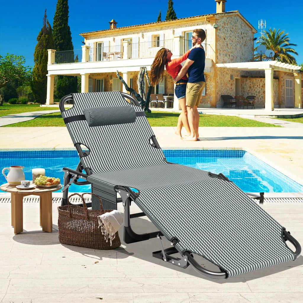 Docred 5-Fold Camping cot for Adults & Kids, Adjustable 4 Fold Reclining Folding Lounge Chairs , 2-Sided Mattress with Pillow, Portable Intdoor Folding Sleeping Cots Bed