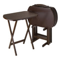 Contemporary Home Living Set of 5 Corbett Walnut Oversize Oblong Folding Snack Table with Storage