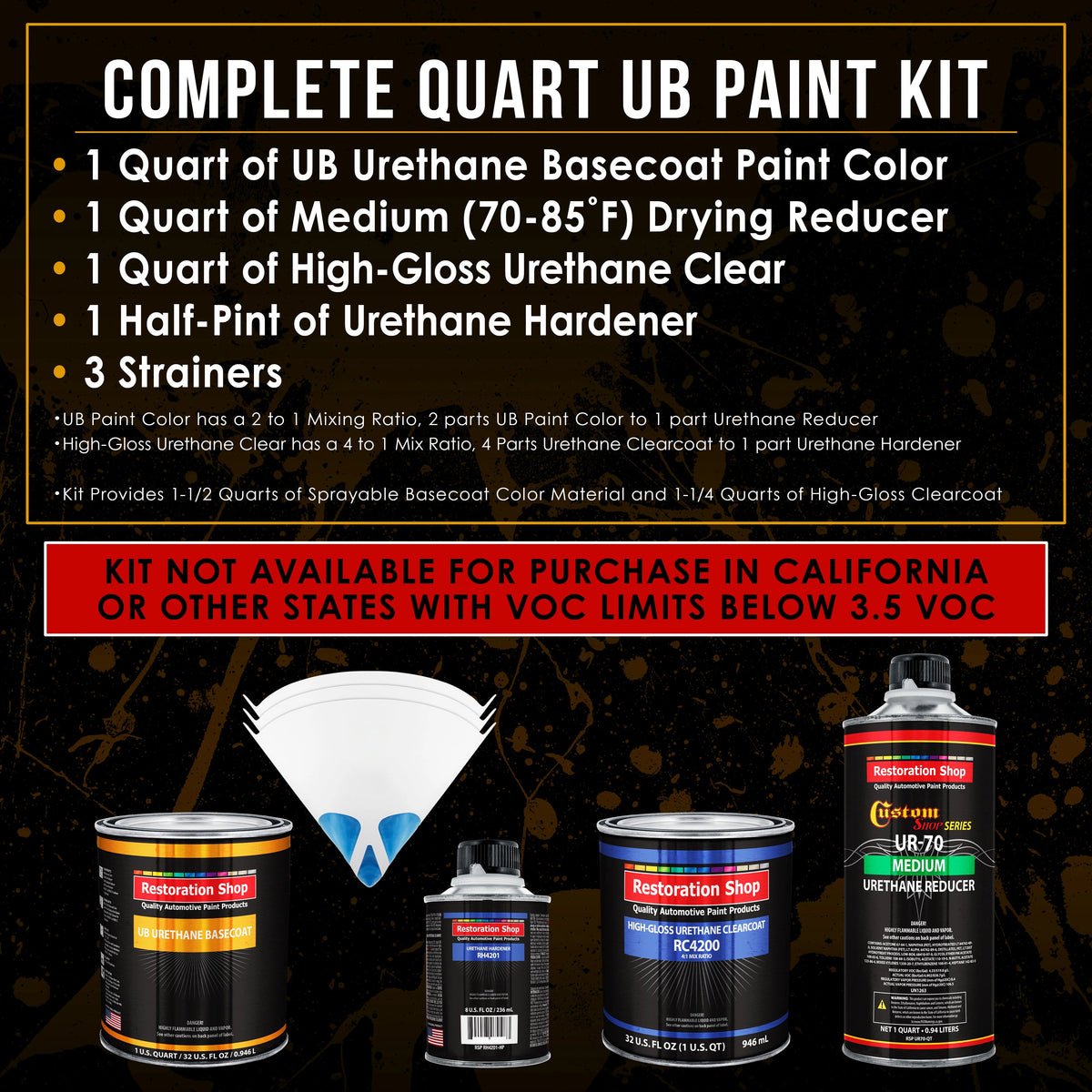 Jet Black (Gloss) Quart URETHANE BASECOAT CLEARCOAT Car Auto Body Paint Kit