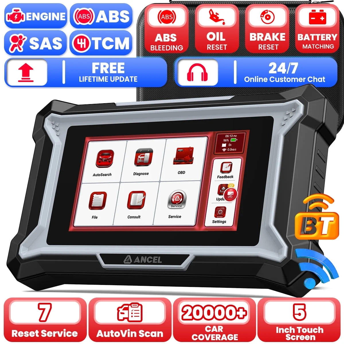 ANCEL Car Diagnostic Scan Tool, Engine ABS SRS Transmission Diagnostic Scanner, OBD2 Scanner Code Reader with 7 Resets, ABS Bleeding, BMS SAS Oil Reset, Lifetime Free Update, Online Customer Service