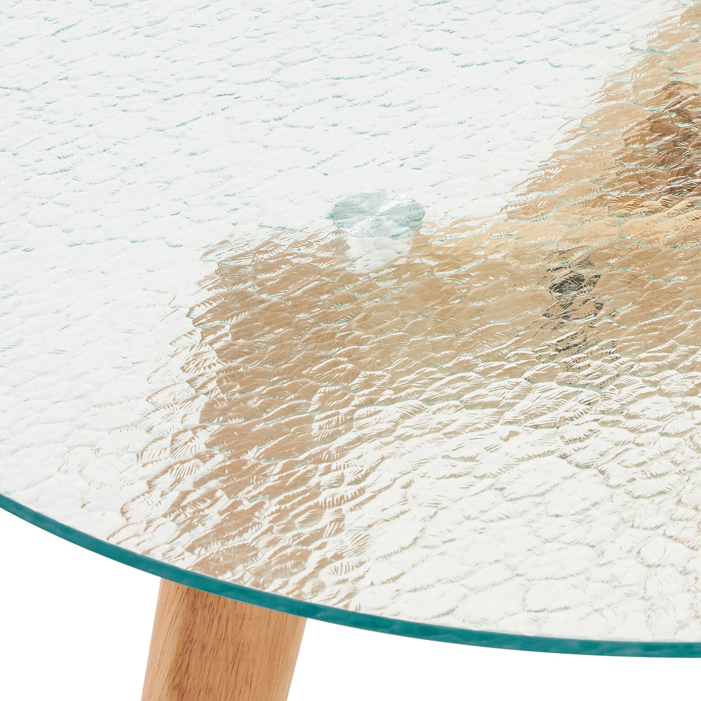 Ivinta Modern Round Glass Home Kitchen Small Dining Table Brown Oak Legs 31.5 inch