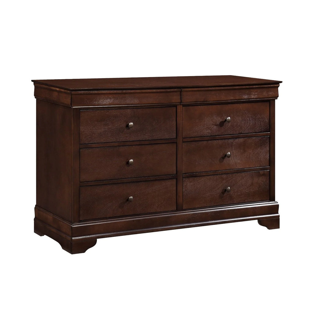6pc Classic Style Full Sleigh Bed Dresser Mirror Nightstand Chest Wooden Bedroom Furniture Set Brown Cherry Finish