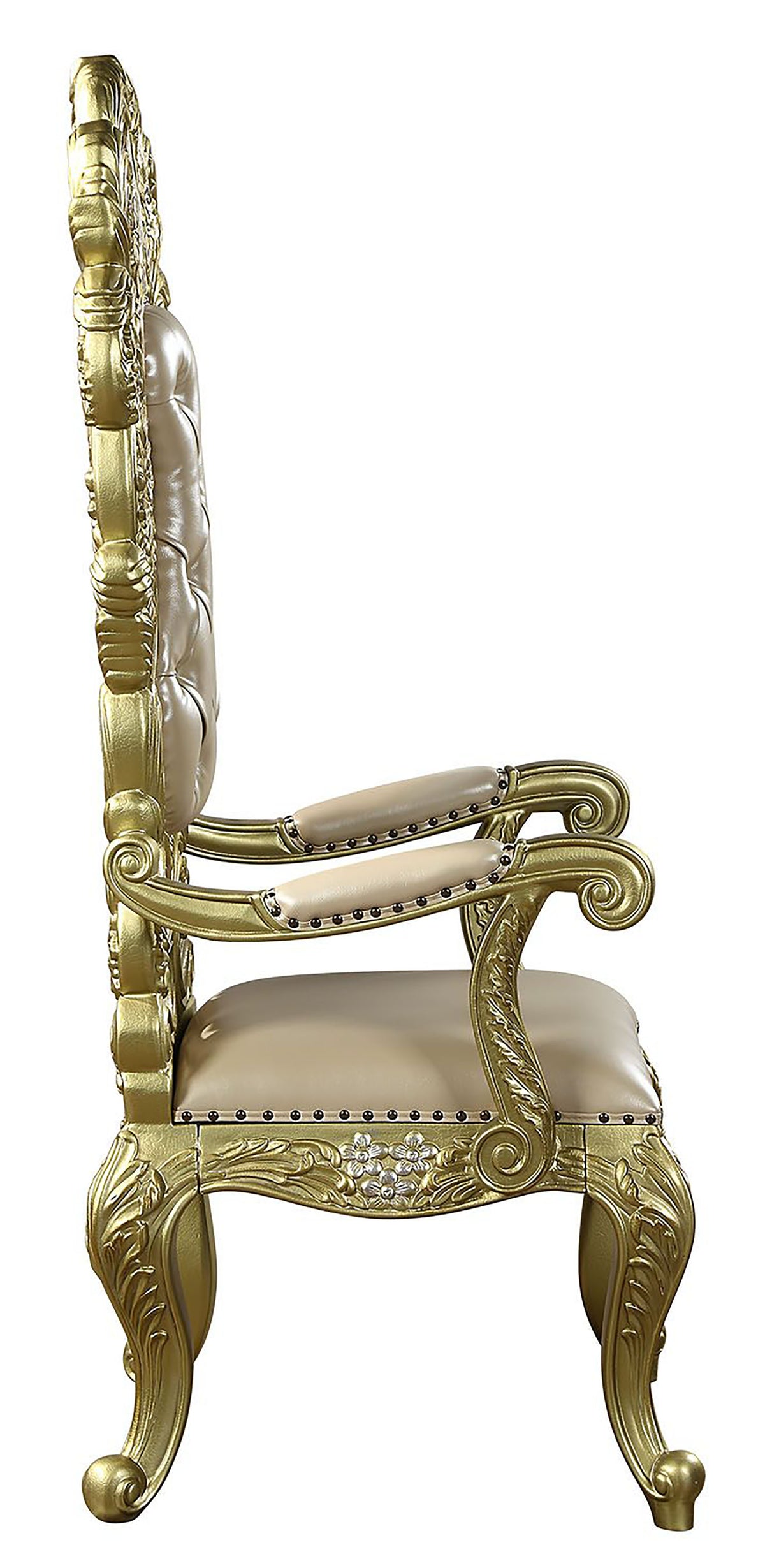 Acme Cabriole Arm Chair (Set-2) Light Gold Synthetic Leather & Gold Finish Indoor Dining Room Furniture