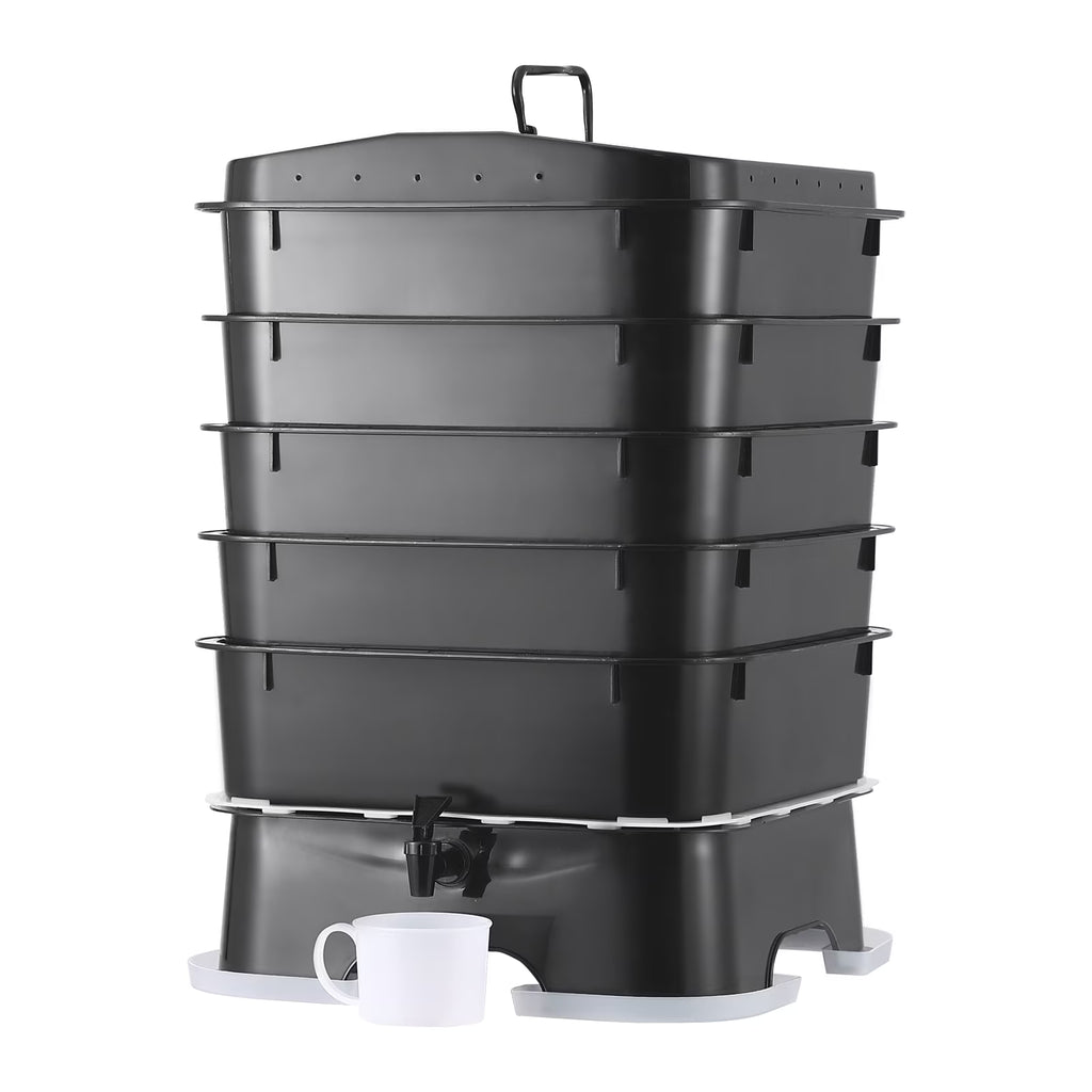KFFKFF 5-Tier Worm Recycler, 50 L Indoor and Outdoor Worm Composting Container, Eco-Friendly Worm Cultivation Set, for Repurposing Kitchen Scraps, Worm Excreta, Worm Liquid