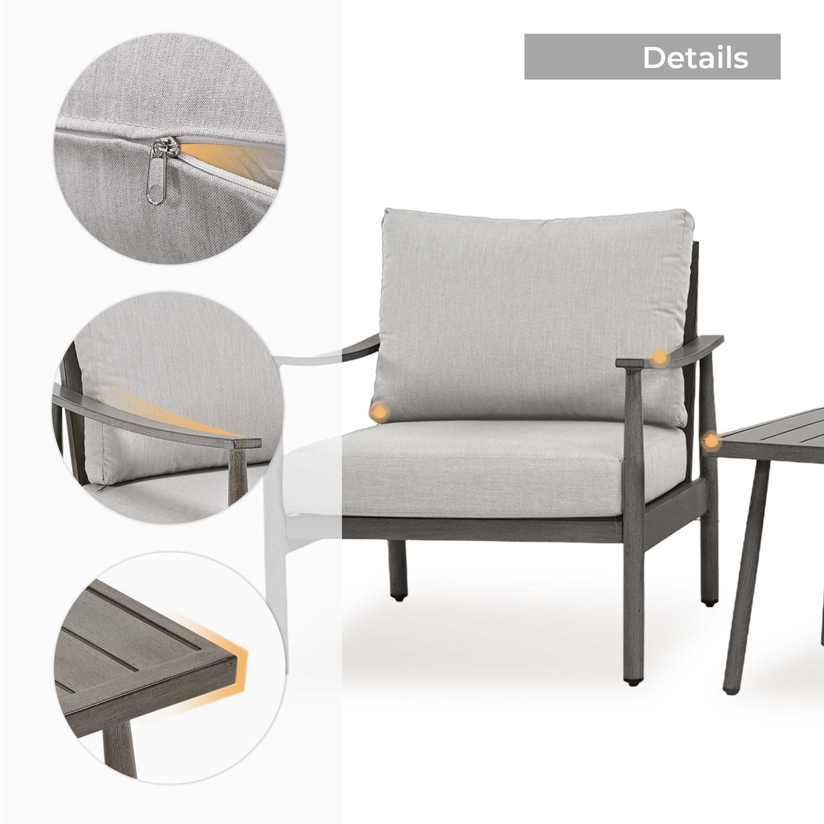 HAPPATIO Aluminum Outdoor Furniture Set - 5 Pieces Patio Furniture Set Includes 1 Side Table, 2 Swivel Chairs and 2 Ottomans with Thick Cushion, Patio Conversation Set for Backyard Poolside (Grey)