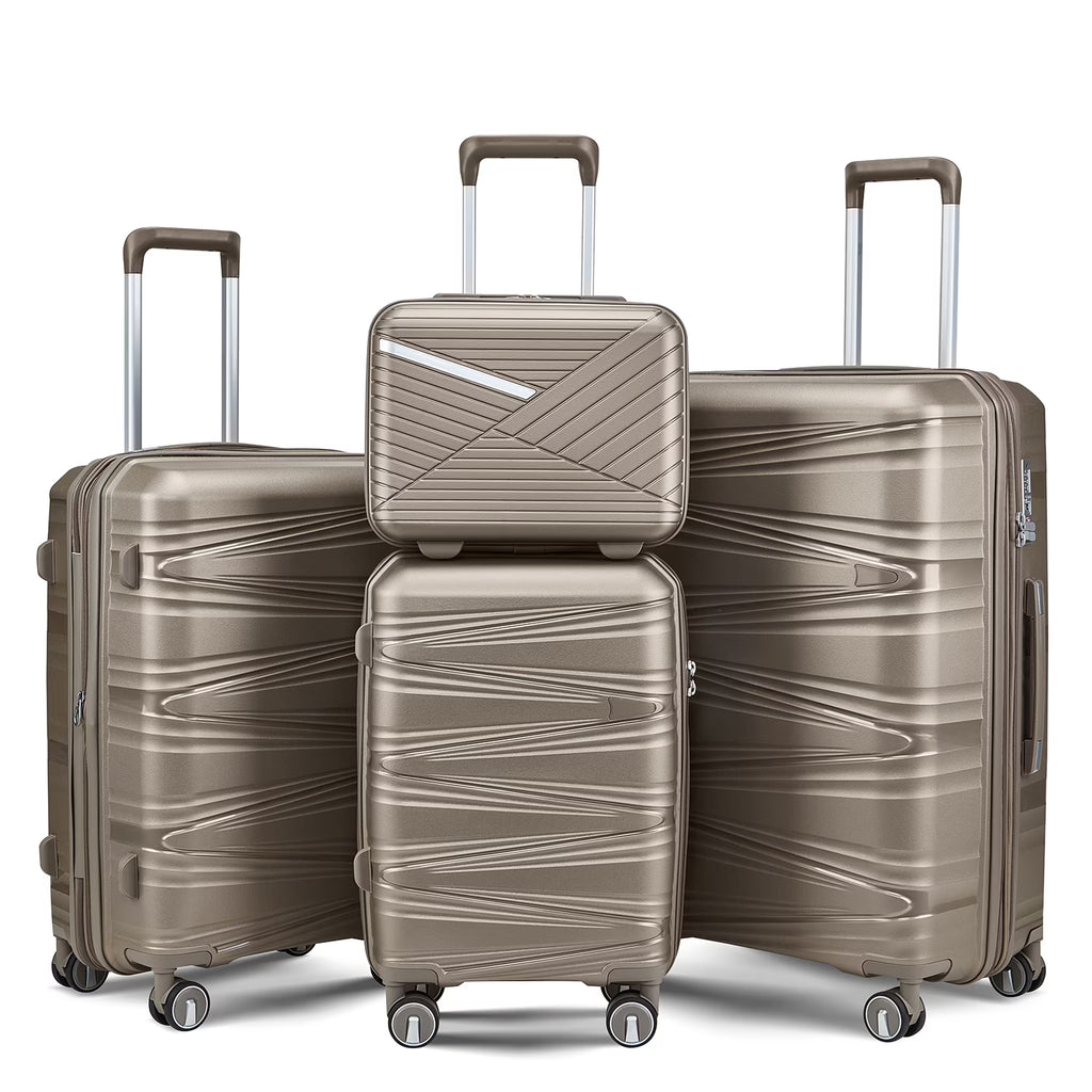 4 Piece Luggage Set Expandable Hardshell Travel Luggage Sets 8 Spinner Wheel Suitcase Wheels TSA Lock Suit Case, PP Lightweight & Durable wheels Upright Suitcase, 14/20/24/28 Inch