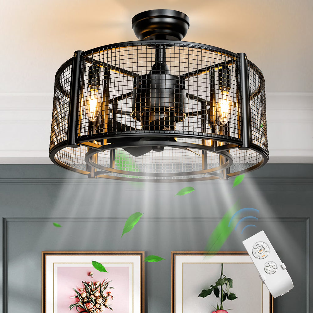 Costway 20'' Caged Bladeless Ceiling Fan with Light Reversible Motor & Remote Control