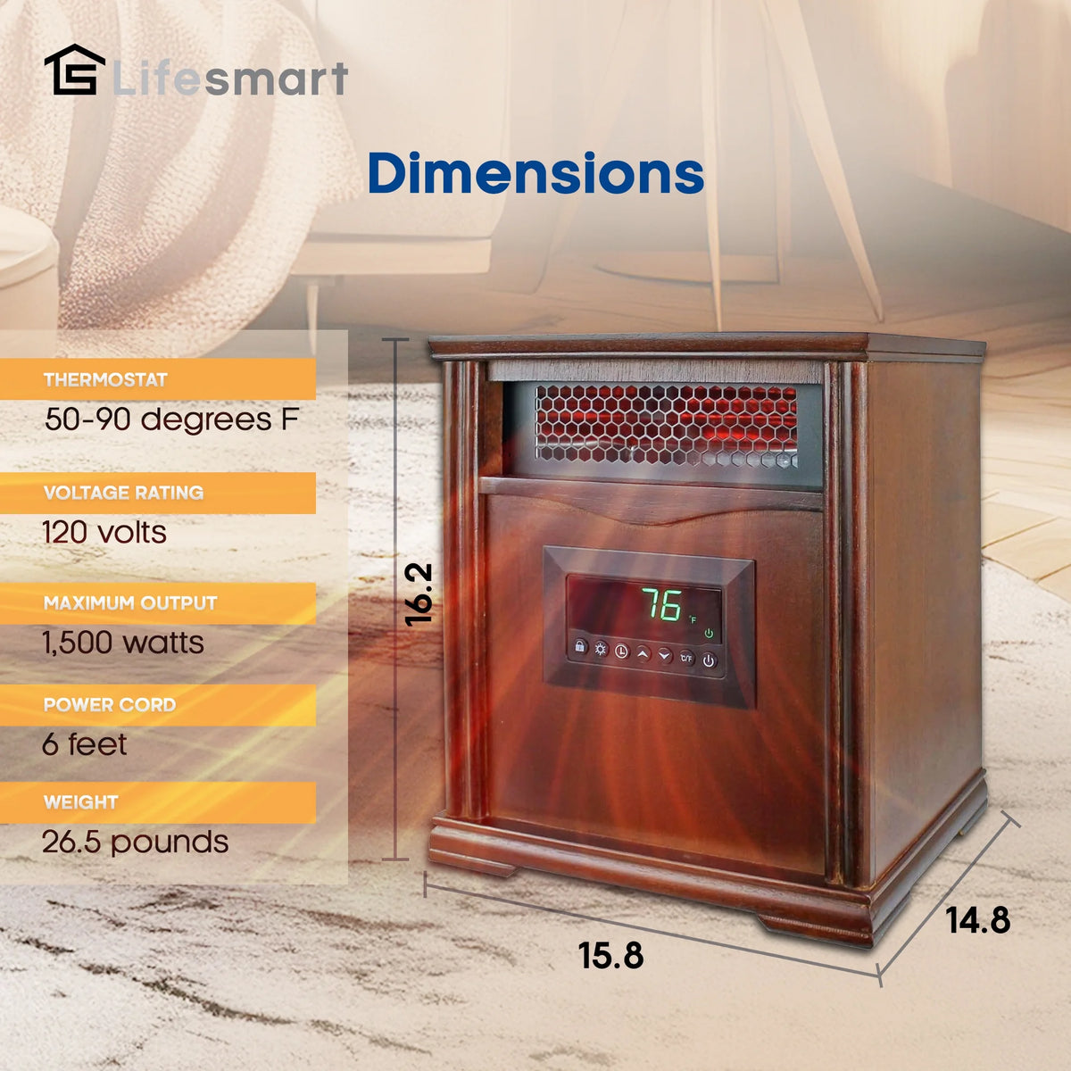 LifeSmart LifePro 4 Element 1500W Electric Infrared Quartz Space Heater