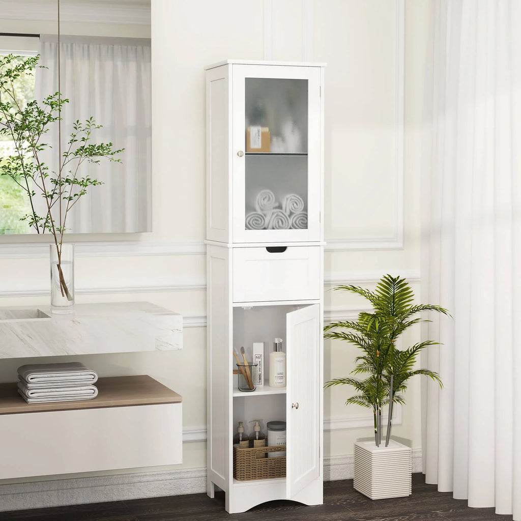 Costway Tall Bathroom Cabinet with Adjustable Shelves Deep Drawer for Living Room Black