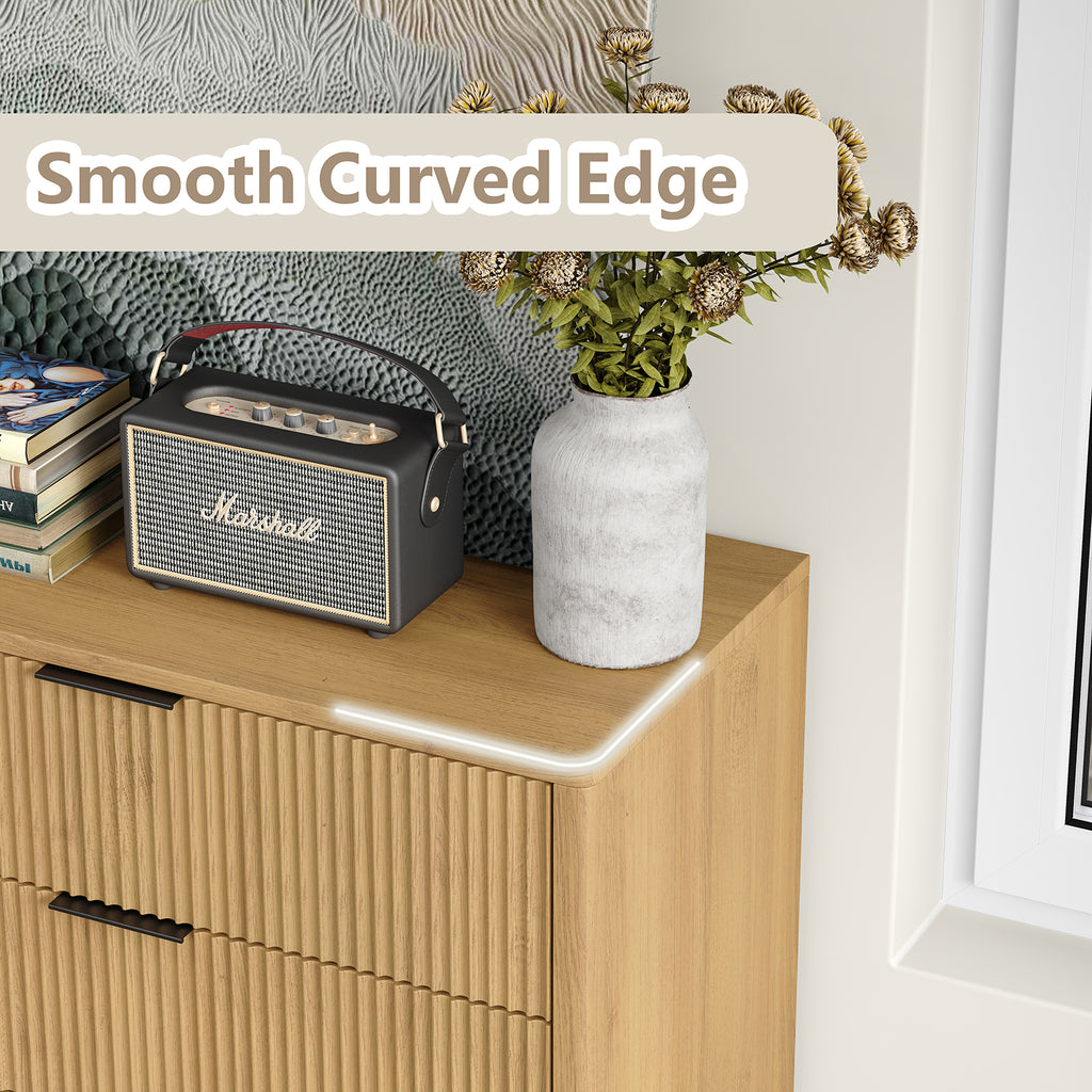 Furnihold 6 Drawer Rattan Dresser for Bedroom, Wooden Dresser Chest of Drawers, Storage Organizer for Closet, Beside Table for Living Room, Entryway
