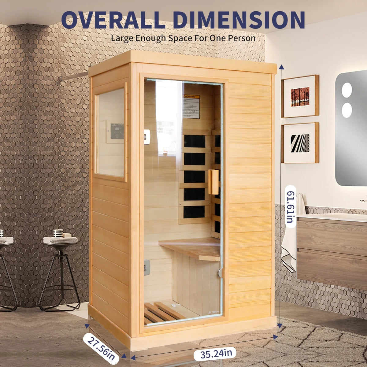 OUTEXER 800W Far Infrared Sauna with Carbon Heaters, Canadian Hemlock Wood, Indoor Use